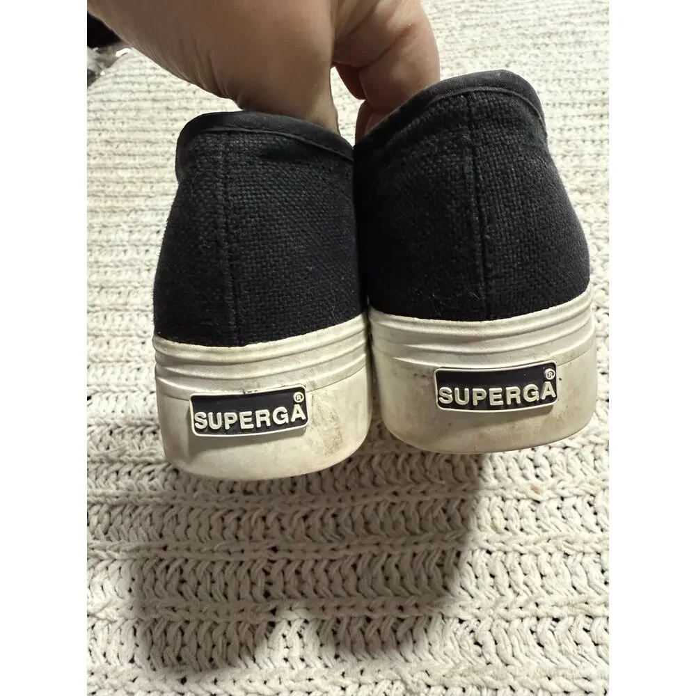 Superga Platform Sneakers Shoes Canvas Rubber Womens 9 EU 40 S0001L0 Black White